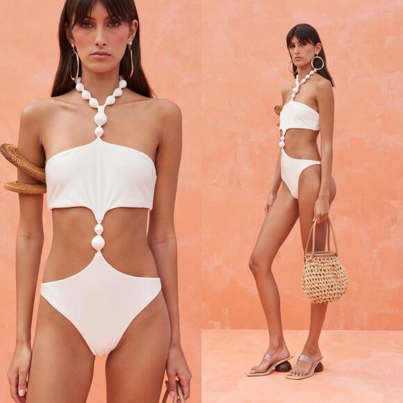 NWOT Cult Gaia Caitriona Beaded One Piece Swimsuit White Size Small $358 - Picture 2 of 9